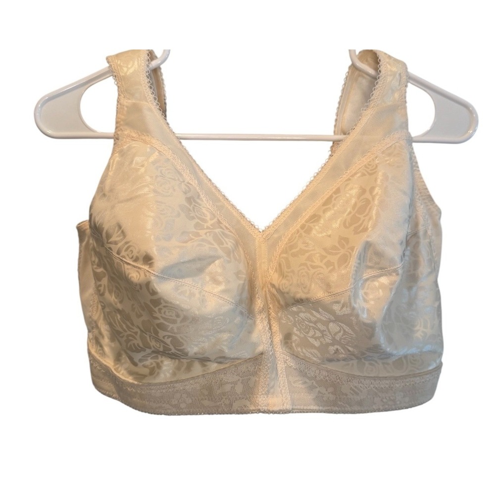 Playtex Womens Cream Bra 18 Hour Floral Jacquard Wirefree Comfort 38H NEW
